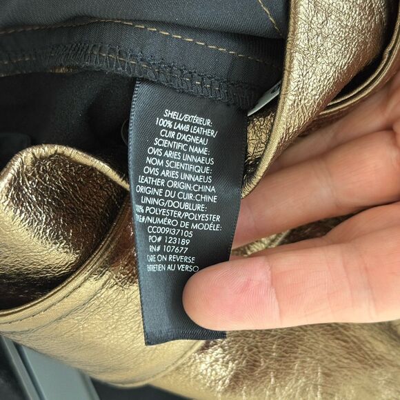 Alice Olivia Lamb Leather Pants Sz 6 Bronze Metallic Gabrielle High Rise Belted - Picture 9 of 9